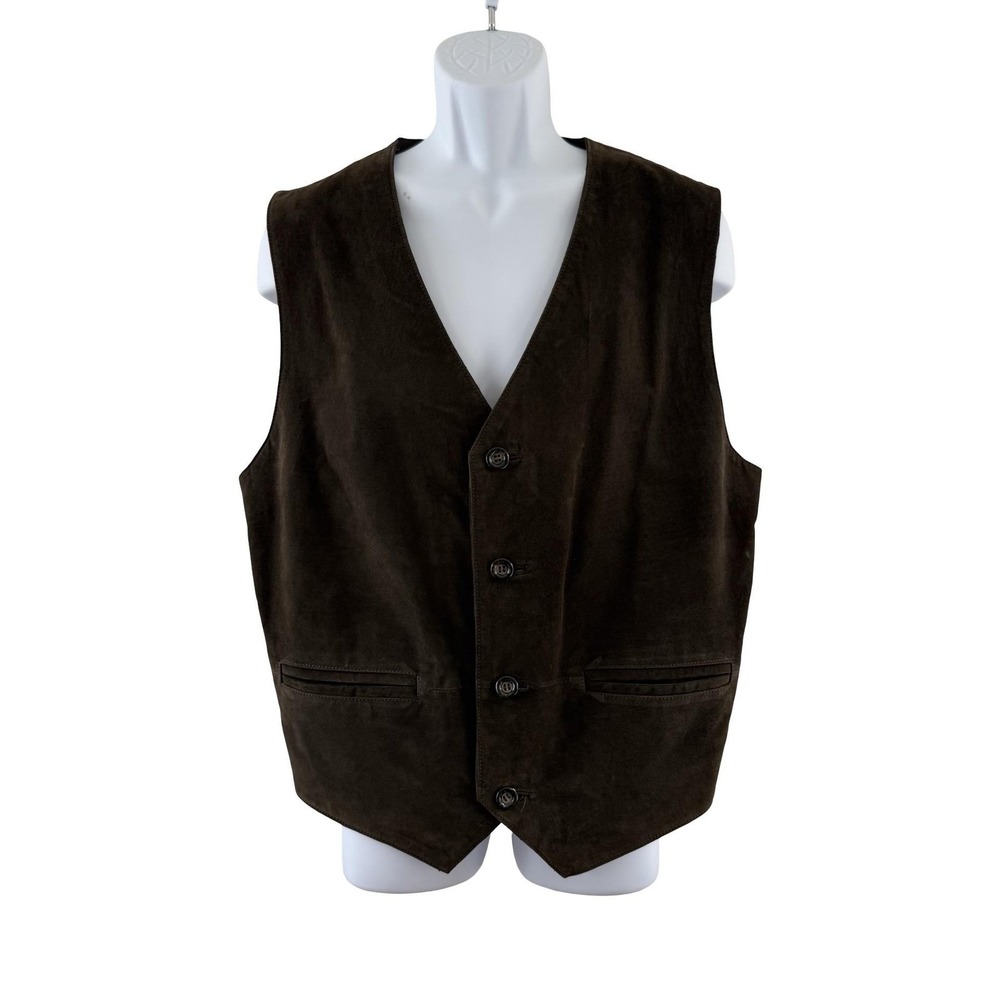 Wilsons Leather Vest Mens XL Brown Suede Suit 4 Button Belted Lined Classic